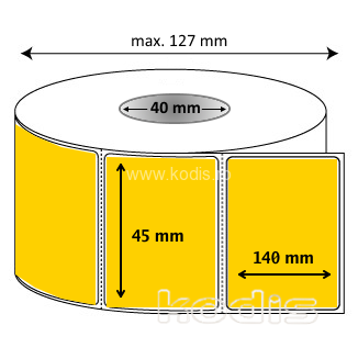 Rola etichete autocolante 45 x 140 mm dreptunghi D40 hartie ,galben, 500 buc/rola (K1x045140)