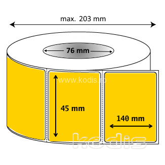 Rola etichete autocolante 45 x 140 mm dreptunghi D76 hartie ,galben, 1200 buc/rola (K2x045140)