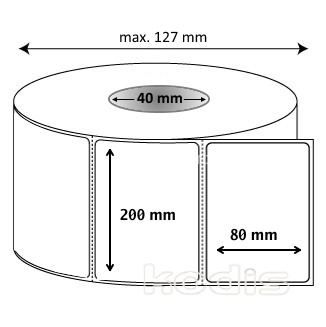 11x200080 Rola etichete autocolante 200 x 80 mm dreptunghi D40 hartie vellum ,alb mat, 750 buc/rola (11x200080)